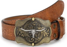Cowboy Belts for Women-Men-Embossed Western Cowgirl Belt With Vintage Wave Longh