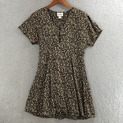 Zoe California Dress Womens Large A-Line Corset Back Rayon Floral Black Beige