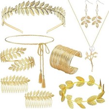 Greek Goddess Costume Accessories Set for Women Golden Laurel Leaf Crown Arm Cuf
