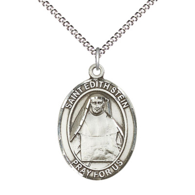 Sterling Silver Saint Edith Stein Medal Pendant 18'' Lobster Claw Chain Necklace