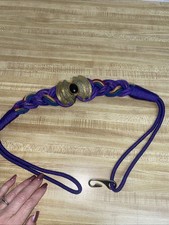 Vintage 80s Braided Rope Belt Stretch Women's Gold Buckle Purple Rainbow M/L