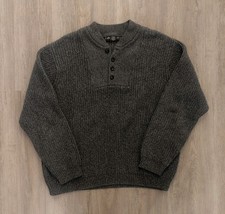 Eddie Bauer Men's Vintage Rib-Knit Henley Pullover Sweater Cotton L Gray