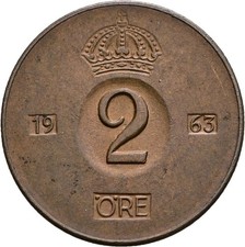 Schweden, Gustav VI. Adolf (1950-1973), 2 &Ouml;re, 1963