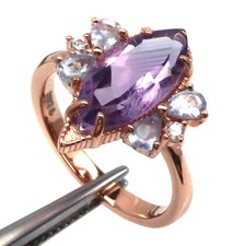 925 Silver 7x14 MM. Purple Amethyst, Tanzanite  Cubic Zirconia Birthstone Ring