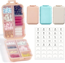3 Pack, 14 GRIDS Travel Pill Organizer Box with Labels - Travel Medicine Case