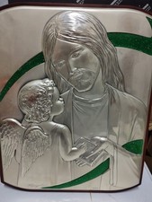 Quadro Gesù con Angelo placca argento misure 35/30