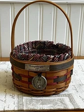 Longaberger Basket 1997 Inaugural Combo Tie On, Liner, Protector EUC