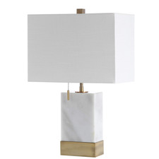 Jonathan Y 22.5 White And Brass Gold Marble Modern Console Led Table Lamp Slim