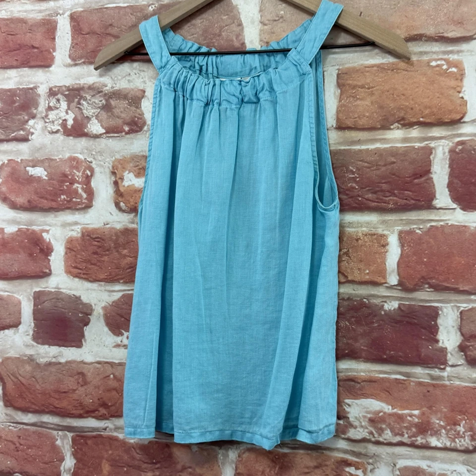 C&C California Top Shirt Womens S Blue 100% Linen Casual Sleeveless Shift Tank - Image 3 of 4