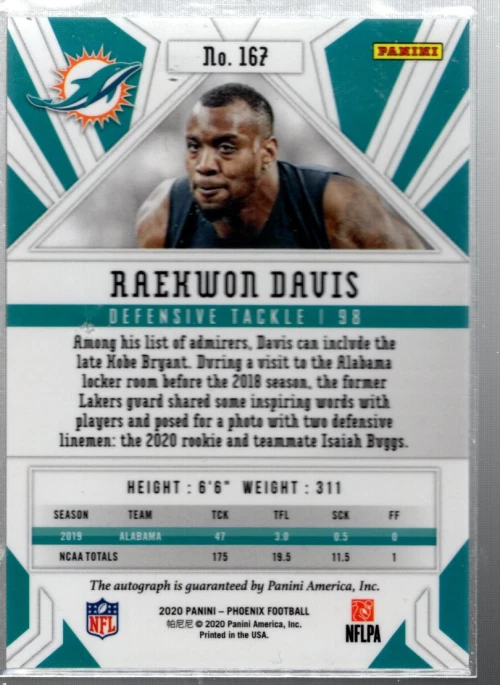 B2382- 2020 Panini Phoenix Rookie Autographs Silver #167 Raekwon Davis Auto - Image 2 of 2