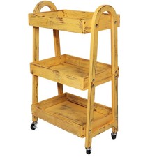 3-Tier Wooden Rolling Cart- Wooden Utility Cart wit Wheels- Utility Rolling C...