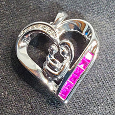 925 Sterling Silber Herz Mutter & Baby Anhän...
