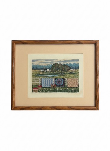 Framed Cross-stitch Titled "Amish Roadside Market" By  Artist Diane Phalen