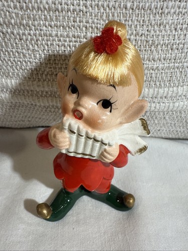 ¡Par De Figuras Napco Pixie Elfo Niña y Niño Navidad Años 60 De Colección con Pelo! X-7591 - Imagen 9 de 24