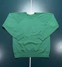 Vintage 80s Hanes Raglan Crewneck Sweatshirt Mens Large Blank Green Pullover USA