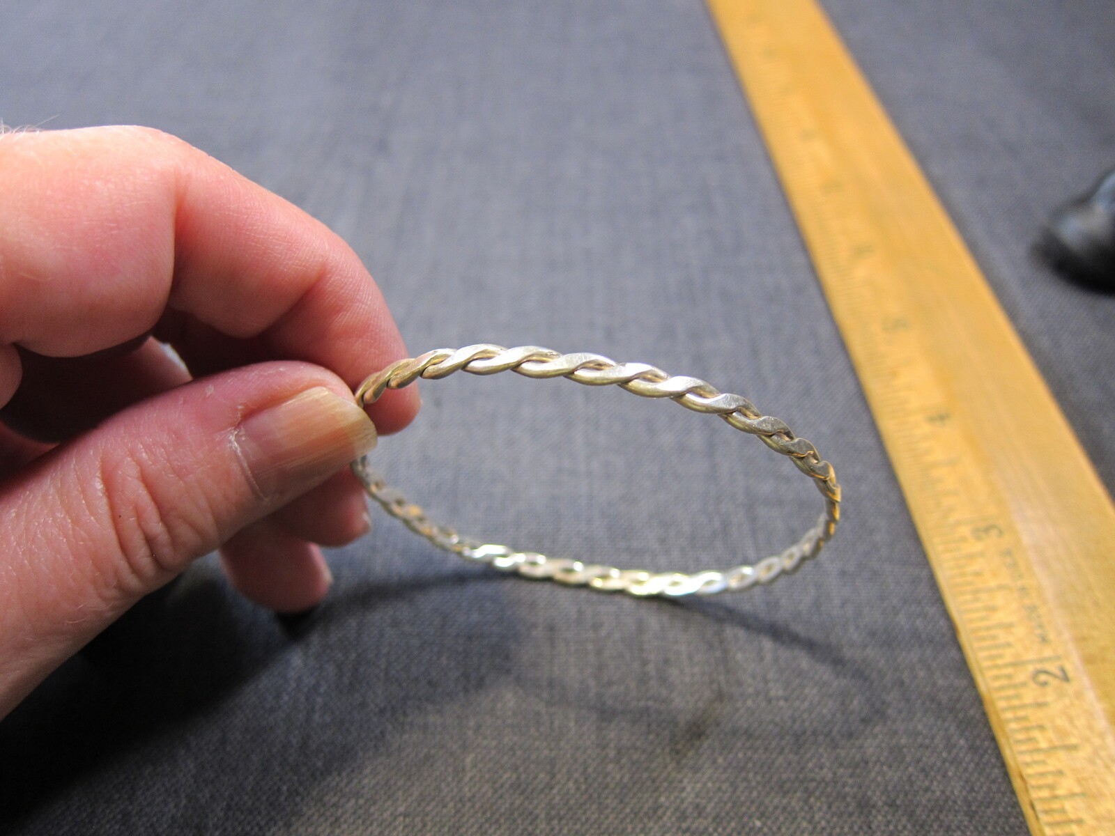 Small 7.25" solid sterling silver twisted bangle … - image 1