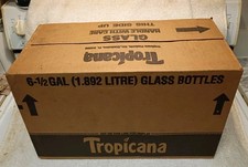 Rare boîte en carton vintage Orig 1/2 gallon "Tropicana" contient 6 bouteilles fond ouvert