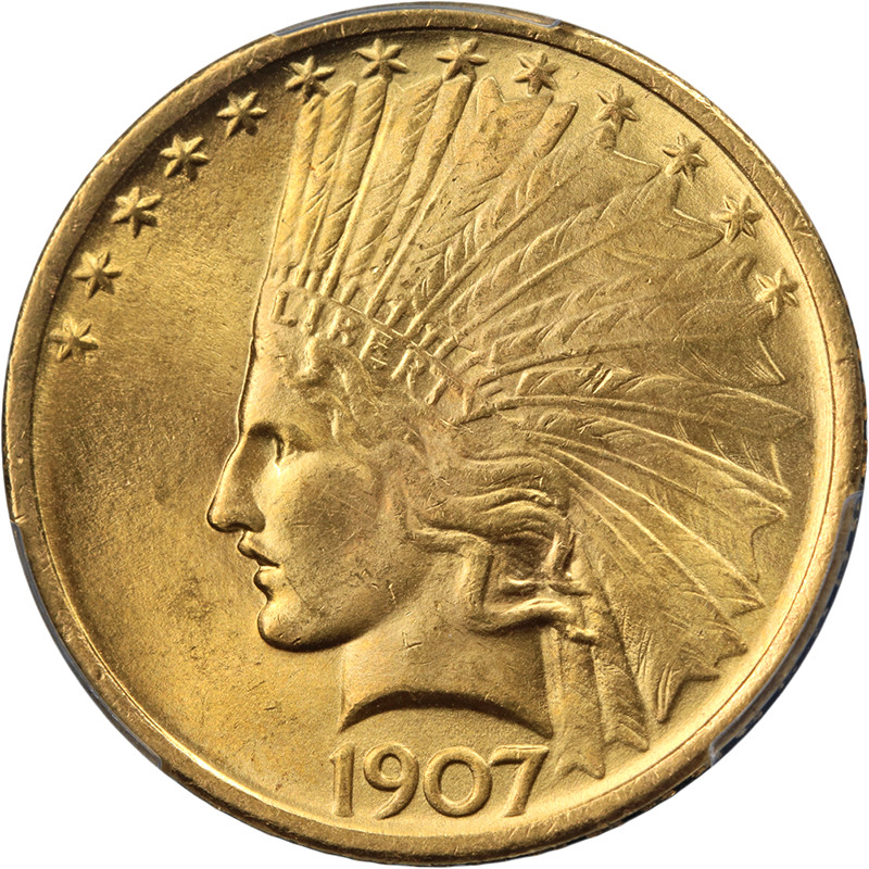 1907 Indian Gold $10 CAC Sticker PCGS MS64 Superb Eye Appeal Strong Strike