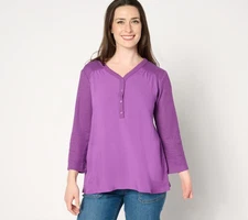 LOGO by Lori Goldstein Women's Top Plus Sz 1X Sleeve V-Neck Purple A659827