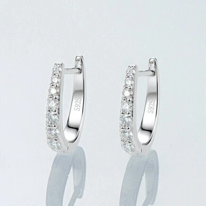 1CT Round Cut Real Moissanite Women's Huggie Hoop Earrings 14k White Gold Plated - Image 4 of 4