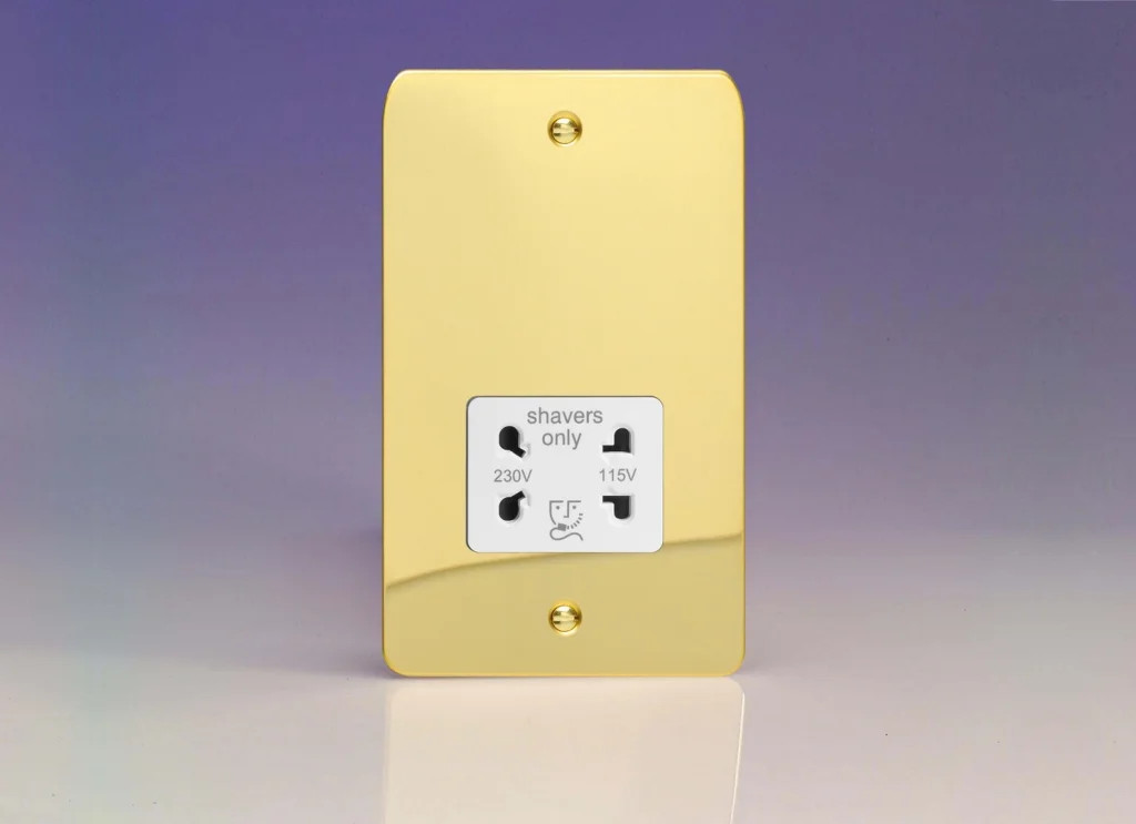 Shaver Socket Brass Ultraflat Polished + White Insert Varilight XFVSSW
