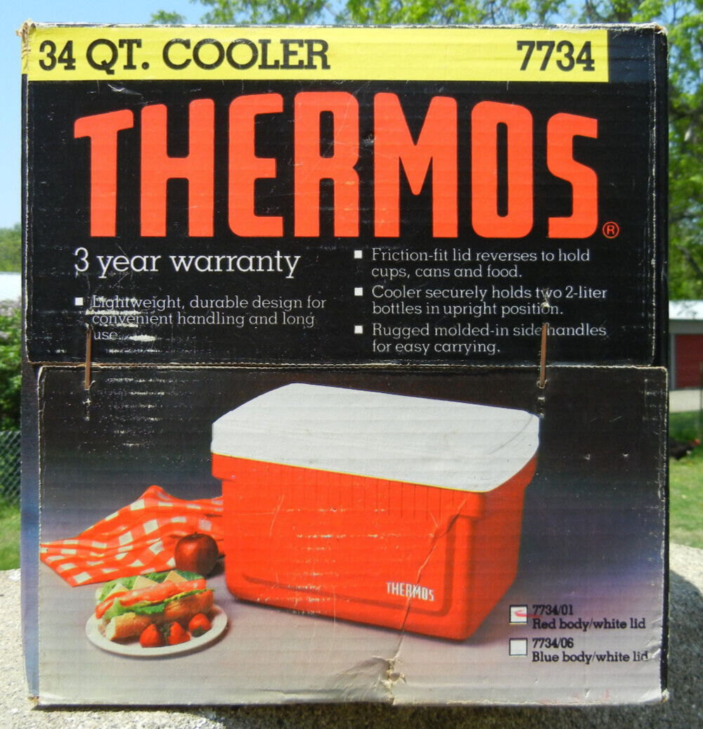 Vintage Thermos Red 34 Quart Cooler Ice Chest &w/ Original Box