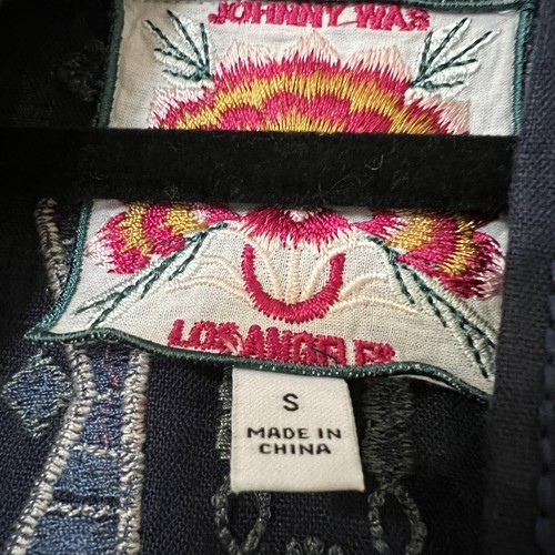Johnny Was NWOT Zuzu Linen Open Kimono Sz S Floral Embroidered Navy Blue Boho - Picture 8 of 8