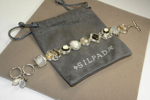 Bracciale Silpada esemplare argento sterling pirite labbro conchiglia vetro zirconi cubici B2790 - Foto 3 di 12