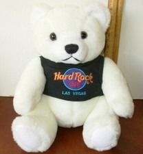 Hard Rock CAFE Las Vegas Black T-Shirt TEDDY BEAR White Plush stuffed VTG toy