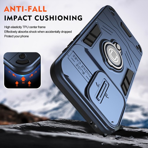 For Motorola Moto G15, Camera Slide Cover Ring Holder Magnetic Back Stand Case - Picture 6 of 25