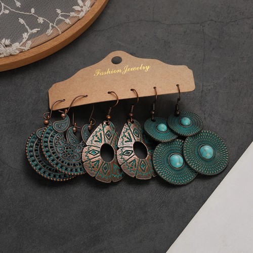 Vintage Ethnic Dangle Earrings Set For Women Bohemian Leaf Flowers Jewelry - Picture 6 of 15