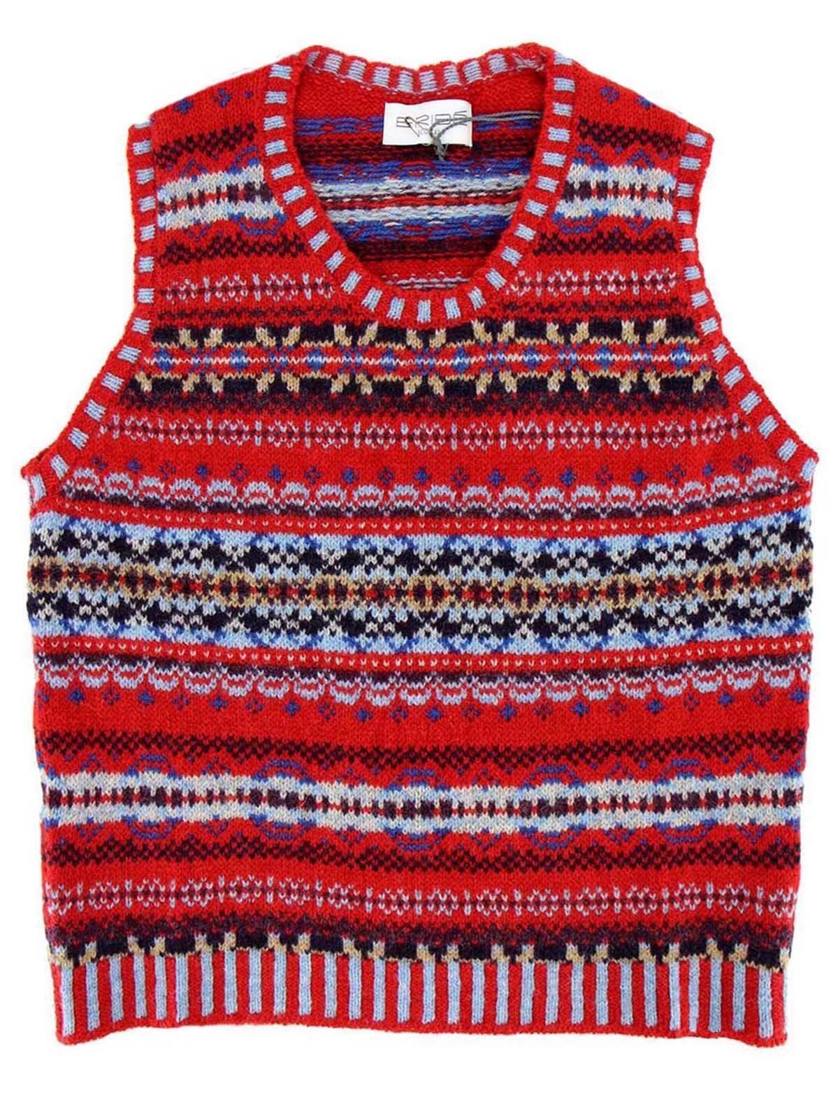 Womens Fairisle Tank Top Poppy Red Shetland Soft Wool Vest Sleeveless