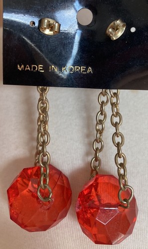 Vintage NEW Earrings NOS Chain Dangling Plastic Faceted MOD 70s 80s RETRO - Picture 3 of 5