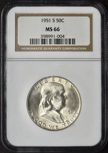 1951-S Franklin Silver Half Dollar - NGC MS66 - ✪COINGIANTS✪