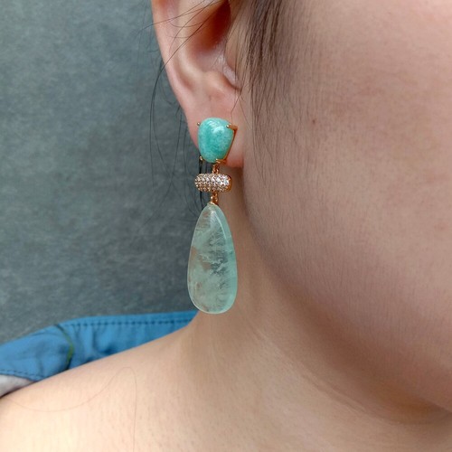 Women Earrings Fashion Green Amethyst Prasiolite Amazonite Stud Earring Jewelry - Picture 5 of 6