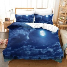 3D Moon Sky Dark Clouds Blue Quilt Cover Set Duvet Cover Bedding Pillowcases
