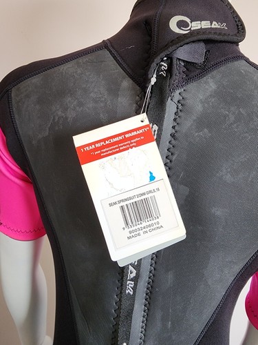 Seak Girls Black Pink Neoprene 2/2mm Springsuit Short Sleeve Wetsuit Size 16 New - Picture 10 of 11