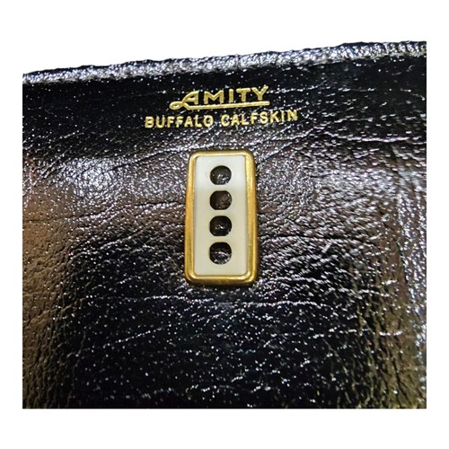 Vintage Amity Buffalo Calfskin Secretariat Leather Black Trifold Women’s Wallet - Picture 3 of 11