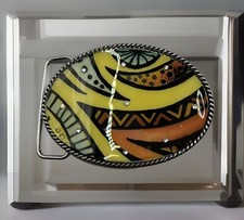 Southwest Colorful Oval Belt Buckle W/ Silver tone Braid Edge  Rhinestones