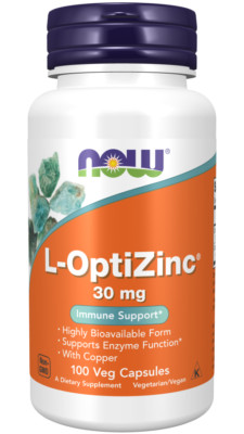 NOW Foods L-OptiZinc 30 mg 100 Veg Caps Zinc Immune System Copper 04/2029EXP