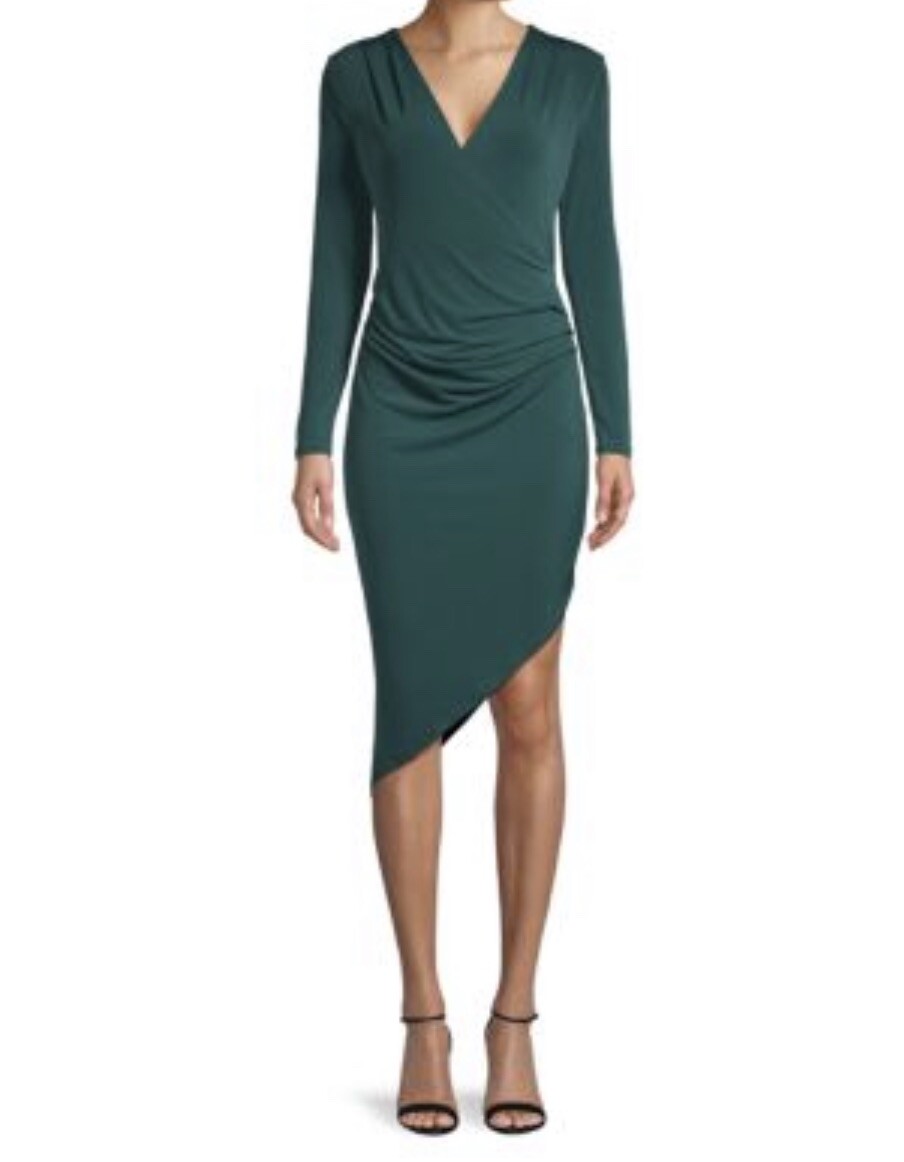 slim fit dress slacks Green Asymmetric Drape Mini Dress