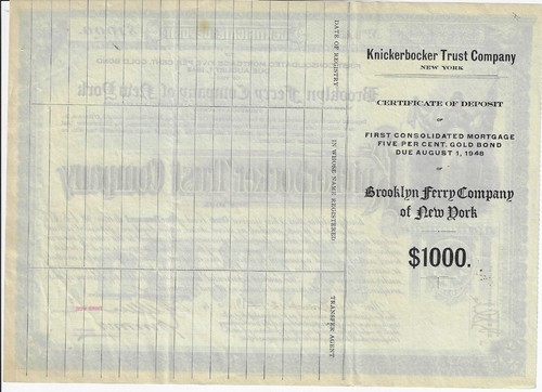 NEW YORK 1906 Brooklyn Ferry Company Stock Certificate ABN - Picture 2 of 2