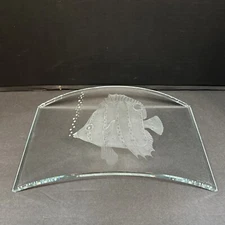 Desmond McHugh Signed Ice Blue Glass Sculptural Etched Fish Slab 1997 12” X 7”
