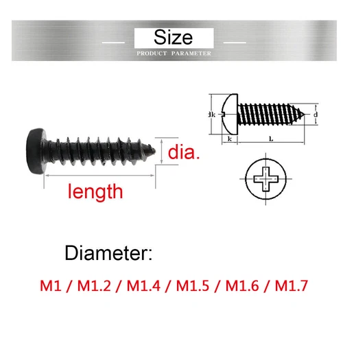 Black Self Tapping Screw Phillips Pan Head Small Micro M1 M1.2 M1.4 M1.6 M1.7 M2 - Picture 4 of 8