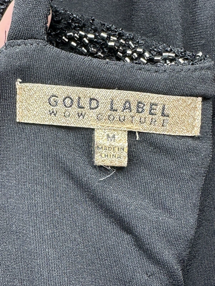 VESTIDO SEXY WOW COUTURE ETIQUETA DORADA FUNDA CON CUENTAS PLATEADA Pesado Grueso Mediano NEGRO Foto 4 de 4