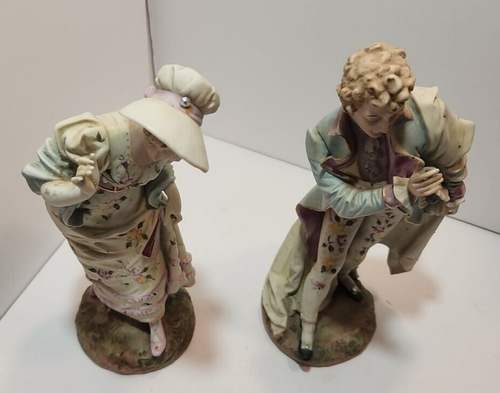 De Colección Victoriano Pareja Porcelana Bisque A Juego Repujado Detallado Atuendo 11" x 6" - Imagen 4 de 24