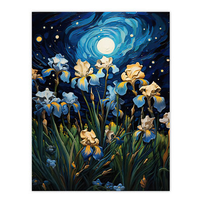 Ätherische Iris Blumenwiese blüht Mondlicht Wandbild Poster Druck Bild