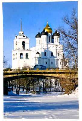Alte Postkarte Pskow Dreifaltigkeitskathedrale Russland Olga Große Prinzessin von Kiew