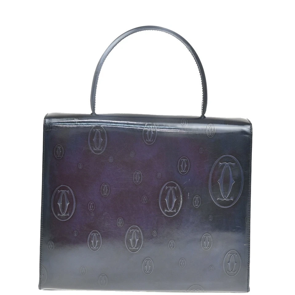 Bolso de Mano CARTIER Logo Cumpleaños Charol Azul Marino Francia 89EF036 Foto 3 de 4