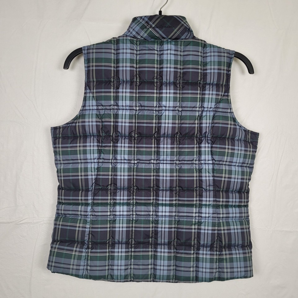 Eddie Bauer Premium Goose Down Insulated Vest Womens Large Plaid Blue
